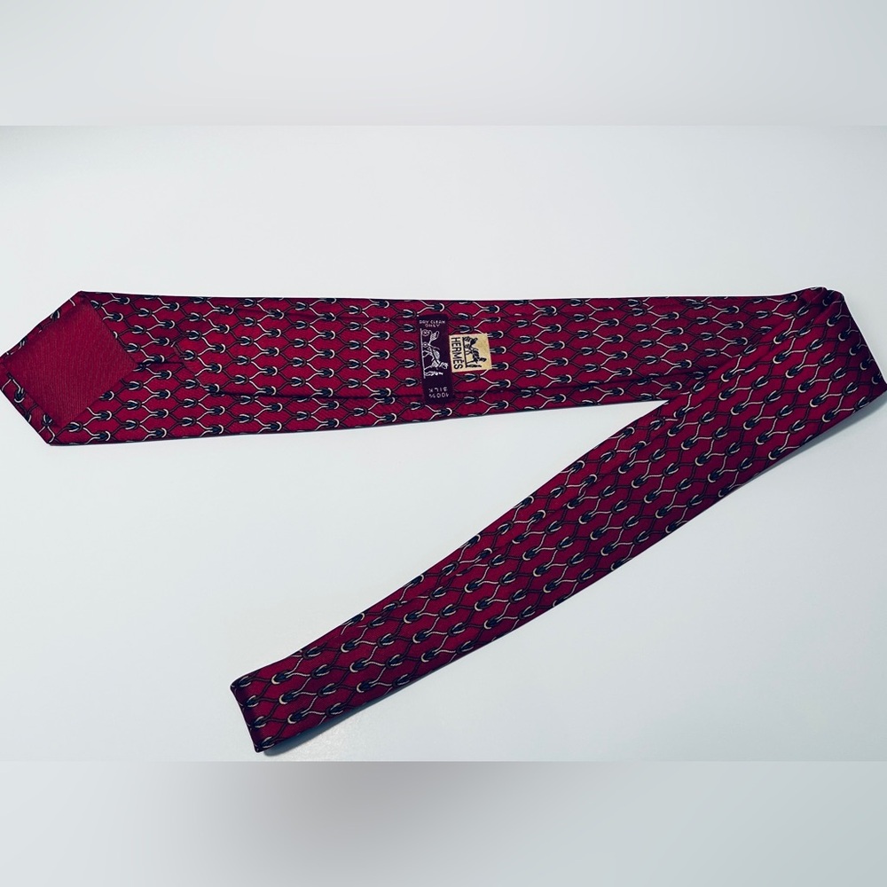 HERMES VINTAGE SILK ROPE & RINGS TIE GRIDS SQUARE BUCKLE RIDING FRANCE RED - Picture 6 of 9